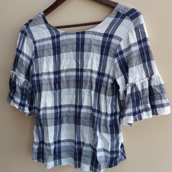 Ladies Limited edition white/blue plaid blouse Country style size Small - Picture 2 of 4